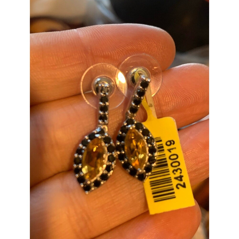 Sterling silver citrine and onyx (or black spinel) earrings NWT